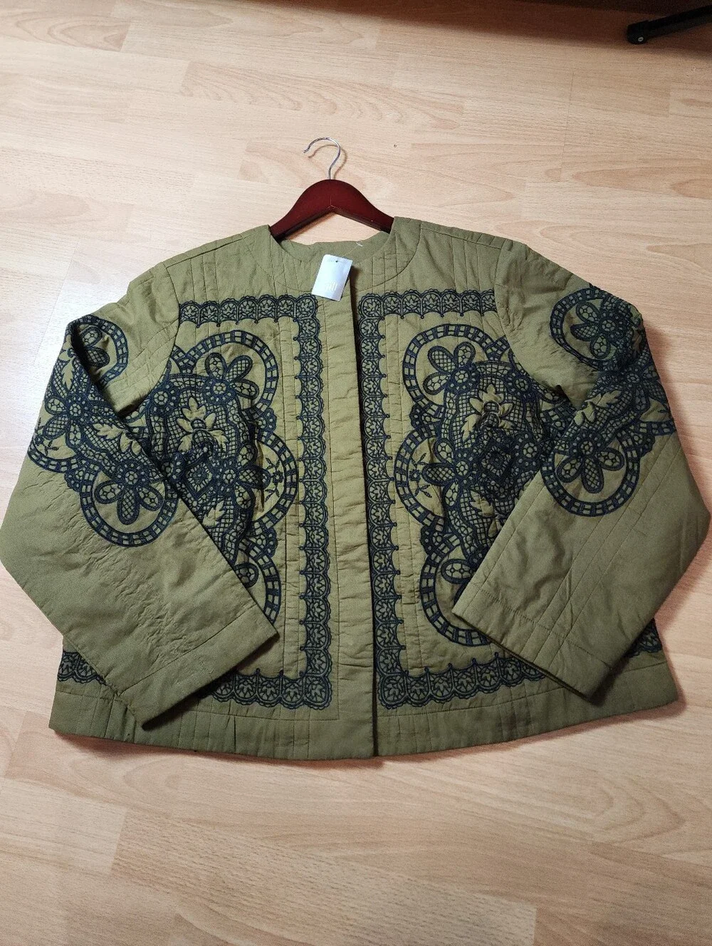 NWT J. Jill Pure Jill Embroidered Snap-Front Jacket Olive Green 100% Cotton XL
